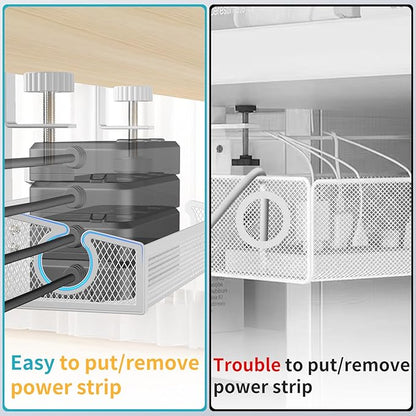 Under Desk Cable Management Tray White, No Drill Desk Cable Management Organizer with Clamp for Desk Wire Management, PC Cord Organizer Accessories & Workspace Organizers for Office, Home(2 Pack) | Cable Raceways - TrueDesk