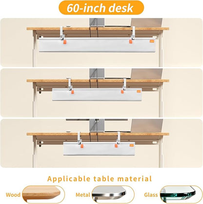 Under Desk Cable Management Tray with Clamp, No Drill 28" Cord Organizer for Desk, Desk Cable Management Fabric Tray for Standing Desks, Ideal for Home & Office - White | Racks Cabinets - TrueDesk