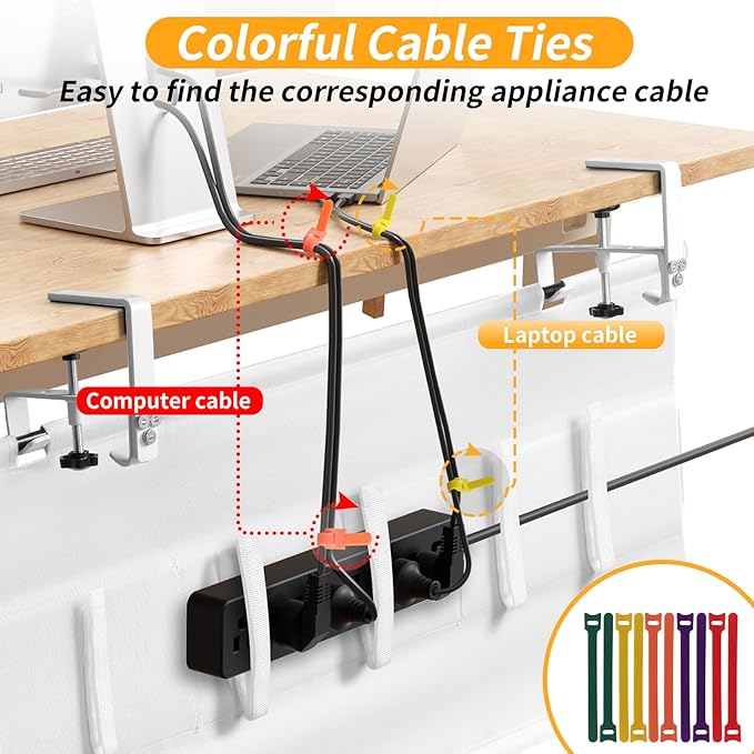 Under Desk Cable Management Tray with Clamp, No Drill 28" Cord Organizer for Desk, Desk Cable Management Fabric Tray for Standing Desks, Ideal for Home & Office - White | Racks Cabinets - TrueDesk