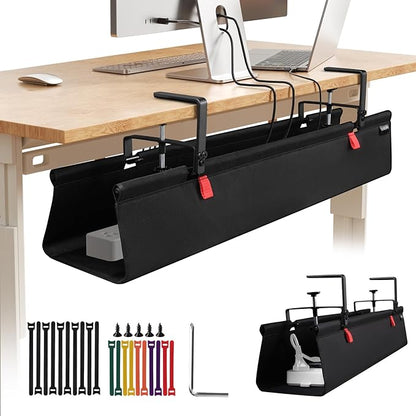 Under Desk Cable Management Tray with Clamp, No Drill 36" Cord Organizer for Desk, Desk Cable Management Fabric Tray for Standing Desks, Ideal for Home & Office - Black | Racks Cabinets - TrueDesk