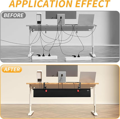 Under Desk Cable Management Tray with Clamp, No Drill 36" Cord Organizer for Desk, Desk Cable Management Fabric Tray for Standing Desks, Ideal for Home & Office - Black | Racks Cabinets - TrueDesk