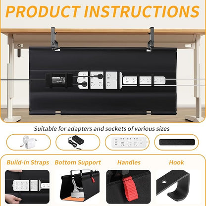 Under Desk Cable Management Tray with Clamp, No Drill 36" Cord Organizer for Desk, Desk Cable Management Fabric Tray for Standing Desks, Ideal for Home & Office - Black | Racks Cabinets - TrueDesk