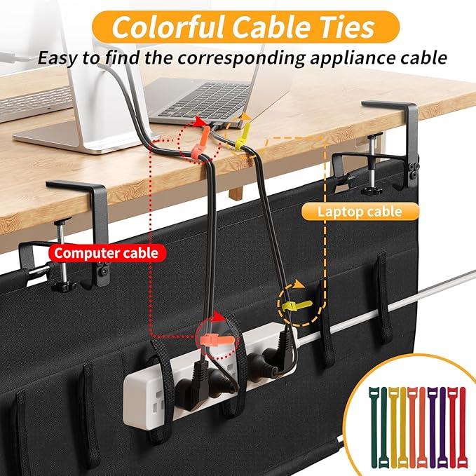 Under Desk Cable Management Tray with Clamp, No Drill 36" Cord Organizer for Desk, Desk Cable Management Fabric Tray for Standing Desks, Ideal for Home & Office - Black | Racks Cabinets - TrueDesk