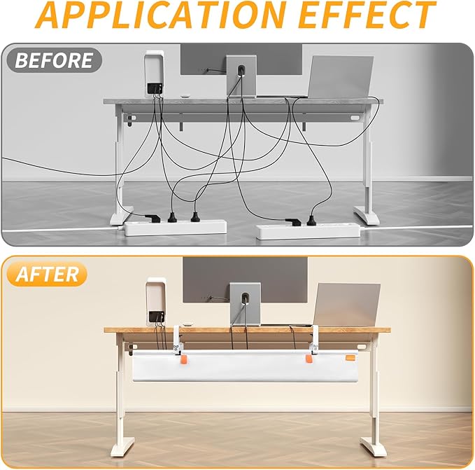 Under Desk Cable Management Tray with Clamp, No Drill 36" Cord Organizer for Desk, Desk Cable Management Fabric Tray for Standing Desks, Ideal for Home & Office - White | Racks Cabinets - TrueDesk