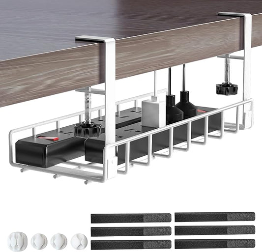 Under Desk Cable Management Tray, Xpatee Upgraded Wire Management No Drill No Screws, Cable Tray with Clamp for Wire Organizers, Computer Cord Rack for Office, Home - No Damage to Desk White | Cable Raceways - TrueDesk