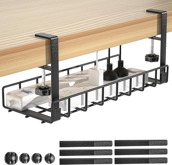 Under Desk Cable Management Tray, Xpatee Upgraded Wire Management No Drill No Screws, Cable Tray with Clamp for Wire Organizers, Computer Cord Rack for Office, Home - No Damage to Desk Black | Cable Raceways - TrueDesk