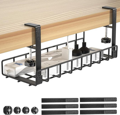 Under Desk Cable Management Tray, Xpatee Upgraded Wire Management No Drill No Screws, Cable Tray with Clamp for Wire Organizers, Computer Cord Rack for Office, Home - No Damage to Desk Black | Cable Raceways - TrueDesk