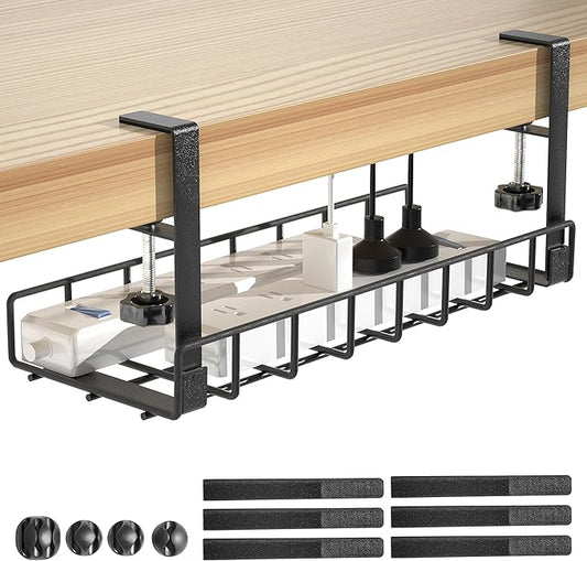 Under Desk Cable Management Tray, Xpatee Upgraded Wire Management No Drill No Screws, Cable Tray with Clamp for Wire Organizers, Computer Cord Rack for Office, Home - No Damage to Desk Black | Cable Raceways - TrueDesk