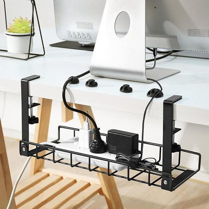 Under Desk Cable Management Tray, Xpatee Upgraded Wire Management No Drill No Screws, Cable Tray with Clamp for Wire Organizers, Computer Cord Rack for Office, Home - No Damage to Desk Black | Cable Raceways - TrueDesk
