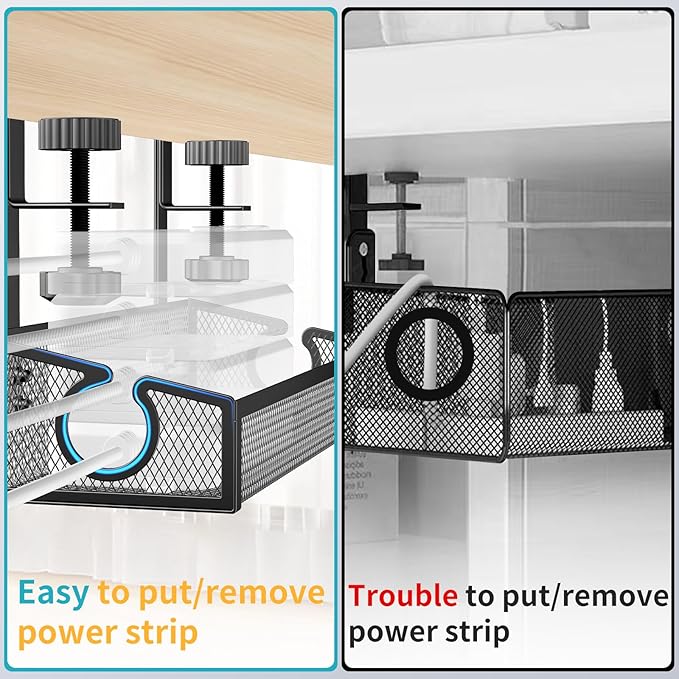 Under Desk Cable Tray - Black, No Drill Cable Organizer with Clamp for Wire Management, PC Cord Organizer & Workspace Accessories (2 Pack) | Cable Raceways - TrueDesk