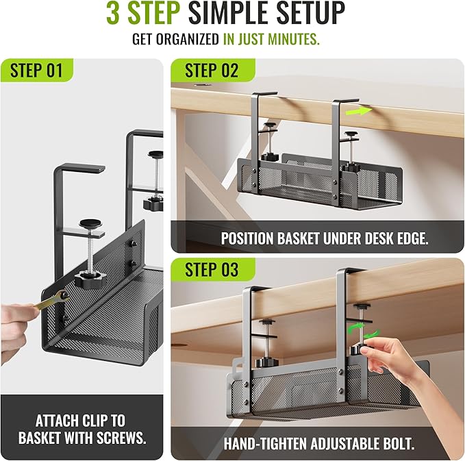 [Upgraded] 2 Pack Cable Management Under Desk Tray, Xpatee 27.6" No Drill Open Slots Cable Management Tray, Cord Wire Organizer Box with Clamp for Table Thickness up to 3" - No Desk Damage(Black) | Cable Raceways - TrueDesk