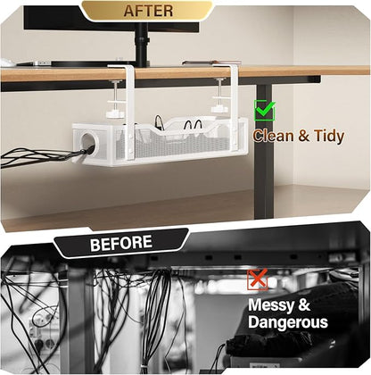 [Upgraded] 2 Pack Under Desk Cable Management Tray, Cinati Cord Organizers for Table Thickness up to 3", 16" Wire Organization with Clamp No Drill, Cable Management Box for Office - No Damage to Desk | Cable Raceways - TrueDesk