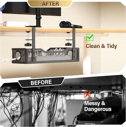 [Upgraded] 2 Pack Under Desk Cable Management Tray, Cinati Cord Organizers for Table Thickness up to 3", 16" Wire Organization with Clamp No Drill, Cable Management Box for Office - No Damage to Desk | Cable Raceways - TrueDesk