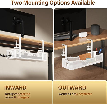 [Upgraded] 2 Pack Under Desk Cable Management Tray, Cinati Cord Organizers for Table Thickness up to 3", 16" Wire Organization with Clamp No Drill, Cable Management Box for Office - No Damage to Desk | Cable Raceways - TrueDesk