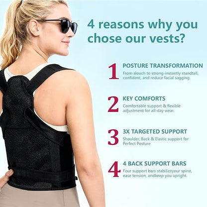 Upgraded Back Brace Posture Corrector, Adjustable Support for Men & Women, Full Back Straightener for Upper & Lower Back Pain Relief, Hunchback, Scoliosis Hunchback Spine Corrector(L) | Back Braces - TrueDesk