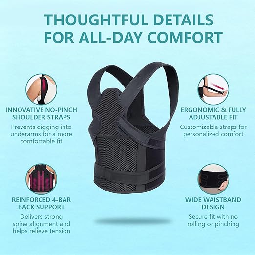 Upgraded Back Brace,Posture Corrector,Lumbar Support with Shoulder Support,Adjustable Full Back Straightener for Upper & Lower Back Pain Relief, Hunchback, Scoliosis & Spine Alignment (S) | Back Braces - TrueDesk