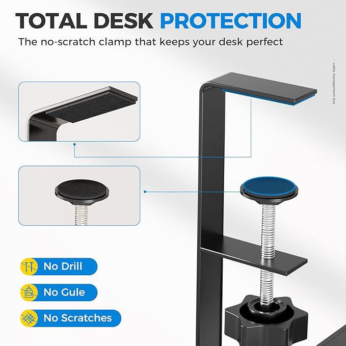 [Upgraded] Extra Large Under Desk Cable Management, Cinati 25" Wire Organizers No Drill, Cable Tray with Clamp for Wire Management, Cord Organization Box for Office, Home - No Damage to Desk(Black) | Cable Raceways - TrueDesk