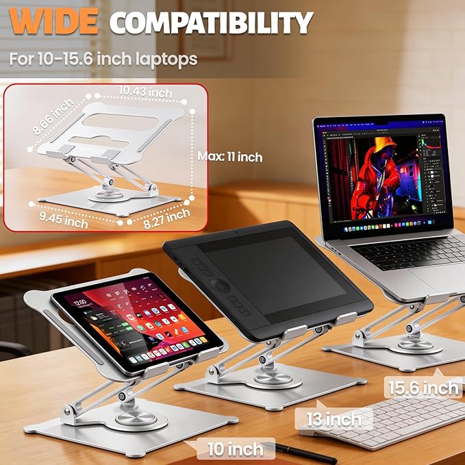 Urmust Adjustable Laptop Stand for Desk, 360 Rotating Base, Ergonomic Computer Stand, Compatible with MacBook Air Pro, Dell, HP, for Office Home | Stands - TrueDesk