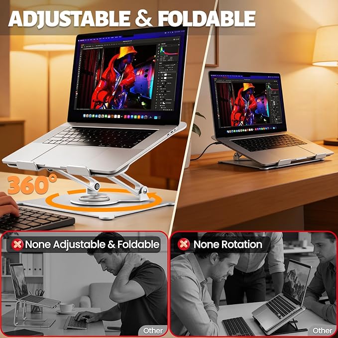 Urmust Adjustable Laptop Stand for Desk, 360 Rotating Base, Ergonomic Computer Stand, Compatible with MacBook Air Pro, Dell, HP, for Office Home | Stands - TrueDesk