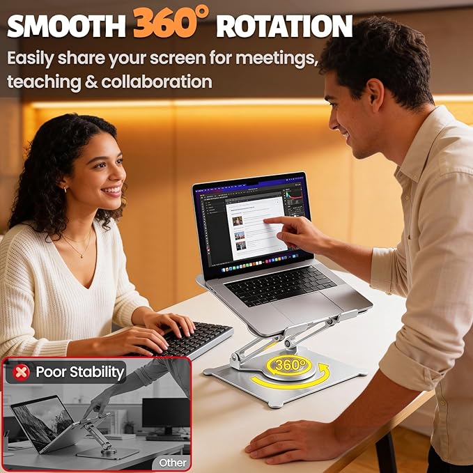 Urmust Adjustable Laptop Stand for Desk, 360 Rotating Base, Ergonomic Computer Stand, Compatible with MacBook Air Pro, Dell, HP, for Office Home | Stands - TrueDesk