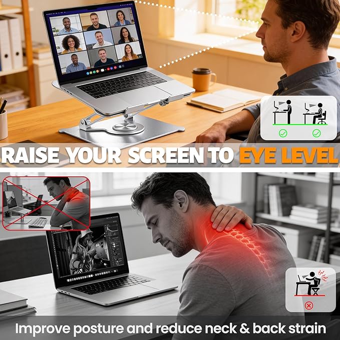 Urmust Adjustable Laptop Stand for Desk, 360 Rotating Base, Ergonomic Computer Stand, Compatible with MacBook Air Pro, Dell, HP, for Office Home | Stands - TrueDesk