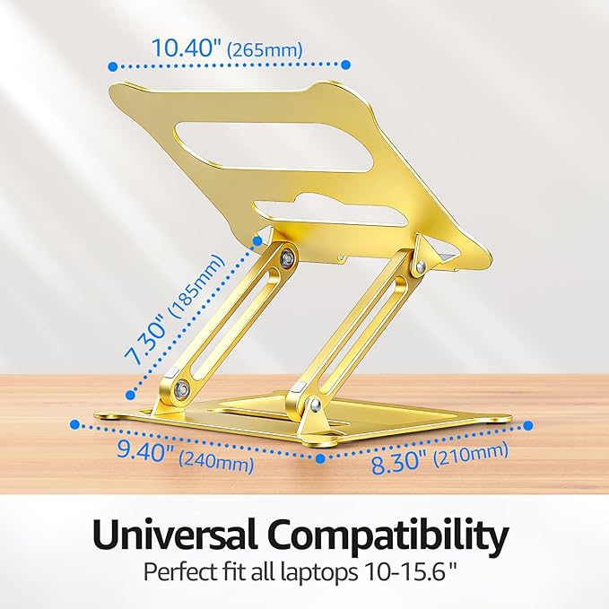 Urmust Laptop Notebook Stand Holder Adjustable Laptop Stand Portable Computer Riser Compatible with MacBook Air Pro HP Dell XPS Lenovo All Laptops 10 - 15.6"(Gold) | Stands - TrueDesk