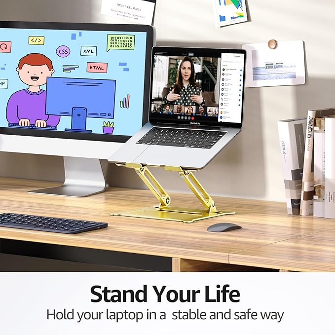Urmust Laptop Notebook Stand Holder Adjustable Laptop Stand Portable Computer Riser Compatible with MacBook Air Pro HP Dell XPS Lenovo All Laptops 10 - 15.6"(Gold) | Stands - TrueDesk