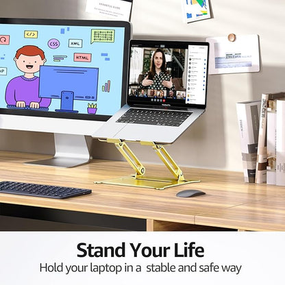 Urmust Laptop Notebook Stand Holder Adjustable Laptop Stand Portable Computer Riser Compatible with MacBook Air Pro HP Dell XPS Lenovo All Laptops 10 - 15.6"(Gold) | Stands - TrueDesk