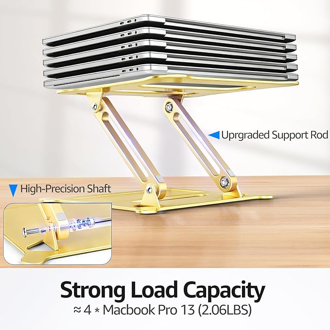 Urmust Laptop Notebook Stand Holder Adjustable Laptop Stand Portable Computer Riser Compatible with MacBook Air Pro HP Dell XPS Lenovo All Laptops 10 - 15.6"(Gold) | Stands - TrueDesk