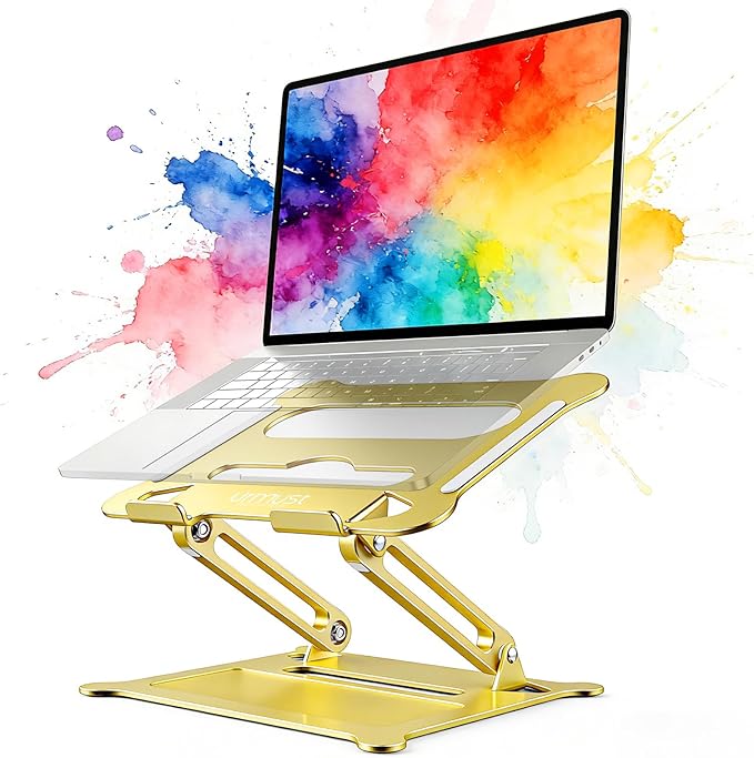 Urmust Laptop Notebook Stand Holder Adjustable Laptop Stand Portable Computer Riser Compatible with MacBook Air Pro HP Dell XPS Lenovo All Laptops 10 - 15.6"(Gold) | Stands - TrueDesk