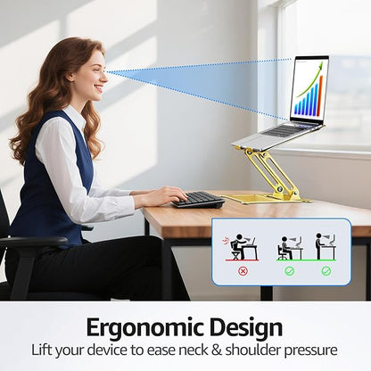 Urmust Laptop Notebook Stand Holder Adjustable Laptop Stand Portable Computer Riser Compatible with MacBook Air Pro HP Dell XPS Lenovo All Laptops 10 - 15.6"(Gold) | Stands - TrueDesk