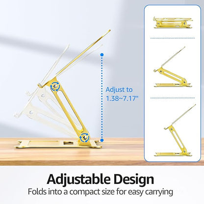 Urmust Laptop Notebook Stand Holder Adjustable Laptop Stand Portable Computer Riser Compatible with MacBook Air Pro HP Dell XPS Lenovo All Laptops 10 - 15.6"(Gold) | Stands - TrueDesk