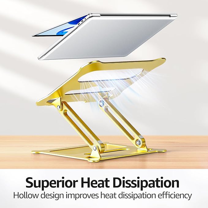 Urmust Laptop Notebook Stand Holder Adjustable Laptop Stand Portable Computer Riser Compatible with MacBook Air Pro HP Dell XPS Lenovo All Laptops 10 - 15.6"(Gold) | Stands - TrueDesk