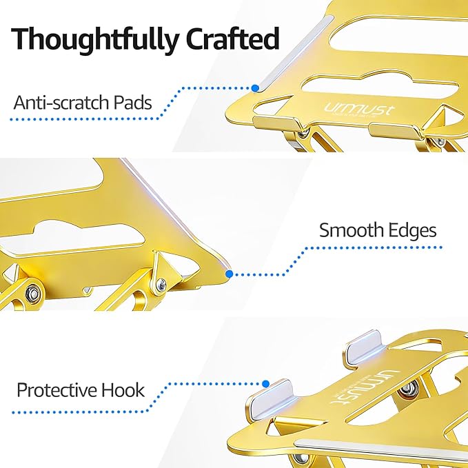 Urmust Laptop Notebook Stand Holder Adjustable Laptop Stand Portable Computer Riser Compatible with MacBook Air Pro HP Dell XPS Lenovo All Laptops 10 - 15.6"(Gold) | Stands - TrueDesk