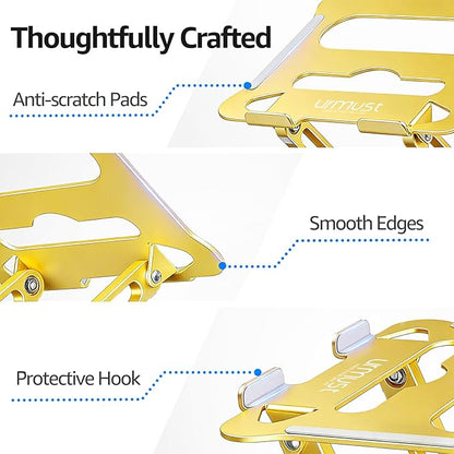 Urmust Laptop Notebook Stand Holder Adjustable Laptop Stand Portable Computer Riser Compatible with MacBook Air Pro HP Dell XPS Lenovo All Laptops 10 - 15.6"(Gold) | Stands - TrueDesk