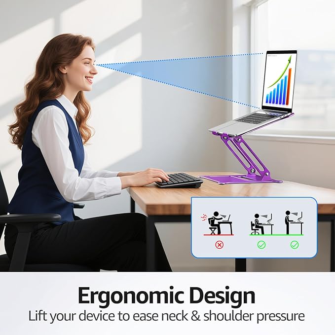 Urmust Laptop Notebook Stand Holder Adjustable Laptop Stand Portable Computer Riser Compatible with MacBook Air Pro HP Dell XPS Lenovo All Laptops 10 - 15.6"(Purple) | Stands - TrueDesk
