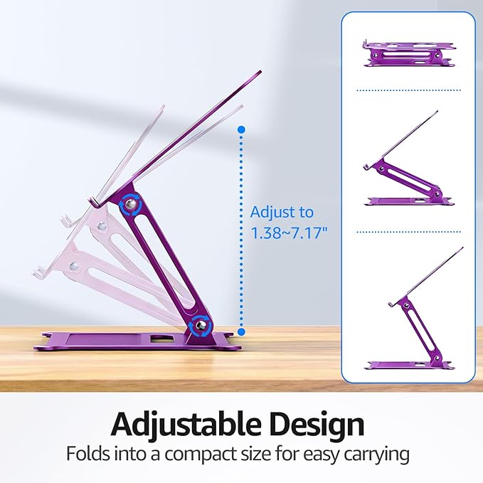 Urmust Laptop Notebook Stand Holder Adjustable Laptop Stand Portable Computer Riser Compatible with MacBook Air Pro HP Dell XPS Lenovo All Laptops 10 - 15.6"(Purple) | Stands - TrueDesk