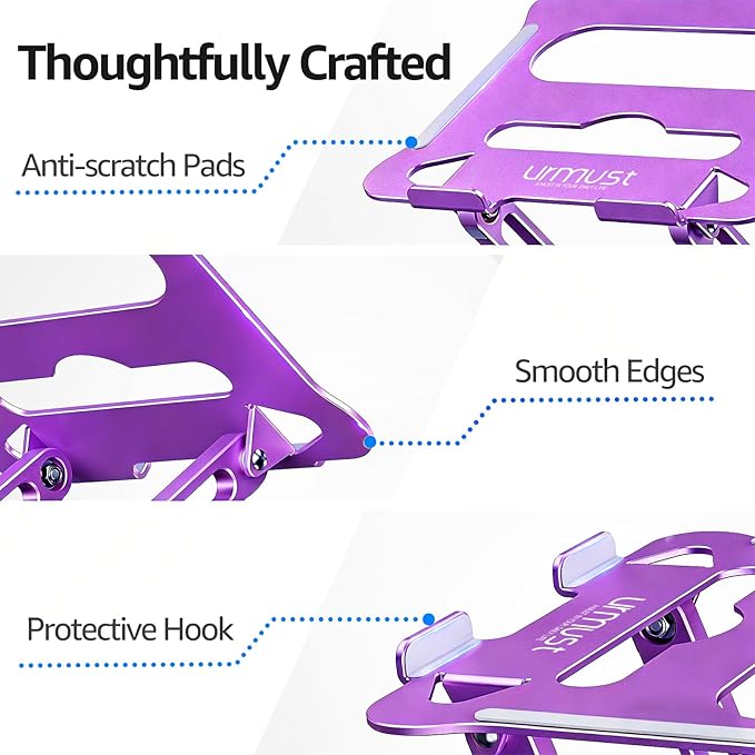 Urmust Laptop Notebook Stand Holder Adjustable Laptop Stand Portable Computer Riser Compatible with MacBook Air Pro HP Dell XPS Lenovo All Laptops 10 - 15.6"(Purple) | Stands - TrueDesk