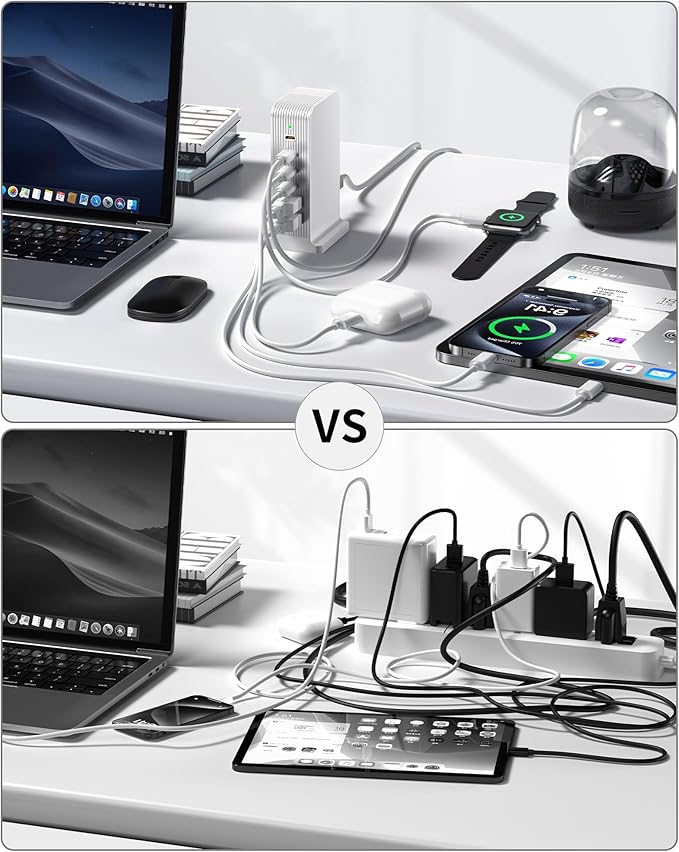 USB C Charger - USB Charging Station, Multiport USB Charging Station, 6 Port USB Hub Charger Tower for iPhone 15/14/13/12, iPad, Samsung Galaxy, Google Pixel,HTC, and Multiple Devices (White) | Charging Stations - TrueDesk