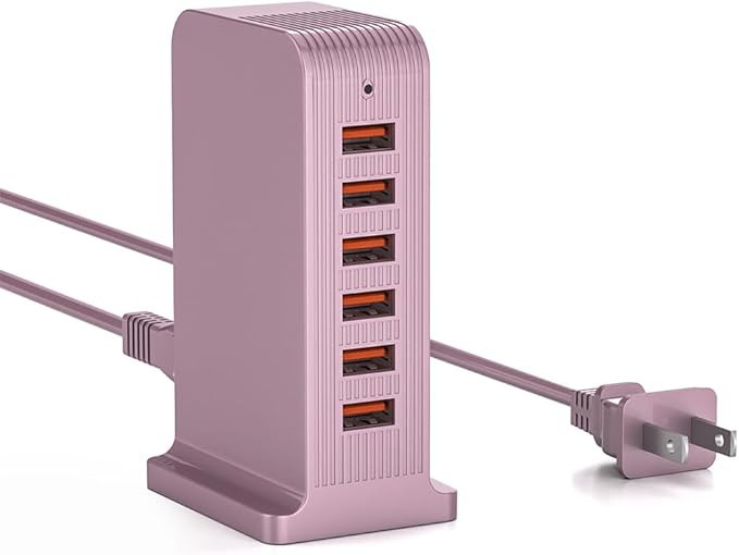 USB C Charging Station - USB Charging Hub,6 Port USB Charger Tower for iPhone 15/14/13/12, iPad, Samsung Galaxy, Google Pixel,HTC, and Multiple Devices (pink - 50W) | Charging Stations - TrueDesk