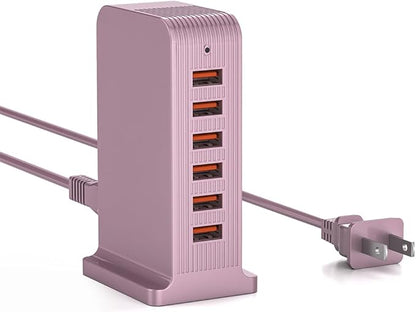 USB C Charging Station - USB Charging Hub,6 Port USB Charger Tower for iPhone 15/14/13/12, iPad, Samsung Galaxy, Google Pixel,HTC, and Multiple Devices (pink - 50W) | Charging Stations - TrueDesk