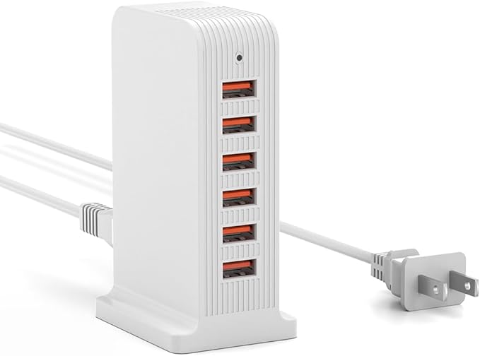 USB Charging Station - Multiport USB Charger Hub,6 Port Charger Tower for iPhone 15/14/13/12, iPad, Samsung Galaxy, Google Pixel,HTC, and Multiple Devices (white - 50W) | Charging Stations - TrueDesk
