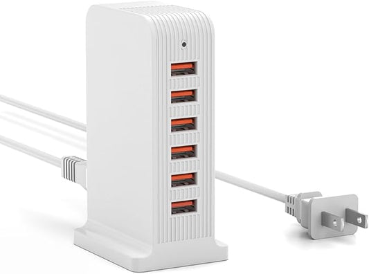 USB Charging Station - Multiport USB Charger Hub,6 Port Charger Tower for iPhone 15/14/13/12, iPad, Samsung Galaxy, Google Pixel,HTC, and Multiple Devices (white - 50W) | Charging Stations - TrueDesk
