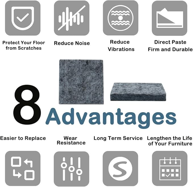 uxcell 30pcs Furniture Pads Square 3/4" Self - Stick Non - Slip Anti - Scratch Felt Pads Cabinet Desk Feet Floor Protector Grey | Furniture Pads - TrueDesk