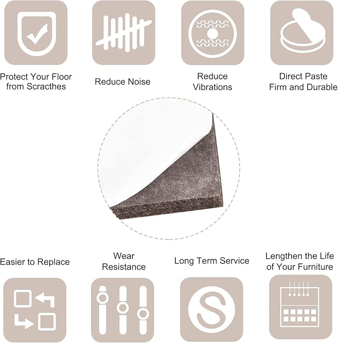 uxcell Felt Furniture Pads, 1 - inch x 1 - inch Self Adhesive Cuttable Anti Scratch Square Floor Protectors for Furniture Legs Hardwood Floor, Brown 16Pcs | Furniture Pads - TrueDesk