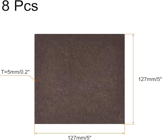 uxcell Felt Furniture Pads, 5 - inch x 5 - inch Self Adhesive Cuttable Anti Scratch Square Floor Protectors for Furniture Legs Hardwood Floor, Brown 8Pcs | Furniture Pads - TrueDesk