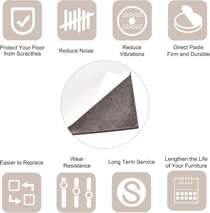 uxcell Felt Furniture Pads, 5.1 - inch x 4.5 - inch Self Adhesive Cuttable Anti Scratch Square Floor Protectors for Furniture Legs Hardwood Floor, Brown 16Pcs | Furniture Pads - TrueDesk