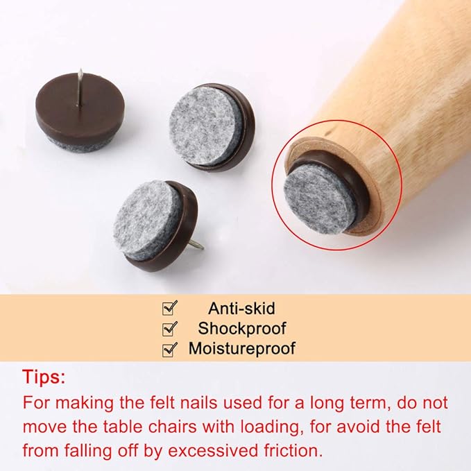 uxcell Home Table Chair Cabinet Furniture Feet Legs Floor Protector Felt Pad Nails 13mm/0.5" Dia Pack of 32 Dark Brown | Furniture Pads - TrueDesk