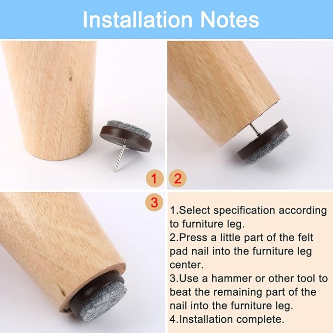 uxcell Home Table Chair Cabinet Furniture Feet Legs Floor Protector Felt Pad Nails 13mm/0.5" Dia Pack of 32 Dark Brown | Furniture Pads - TrueDesk