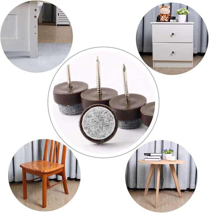 uxcell Home Table Chair Cabinet Furniture Feet Legs Floor Protector Felt Pad Nails 13mm/0.5" Dia Pack of 32 Dark Brown | Furniture Pads - TrueDesk